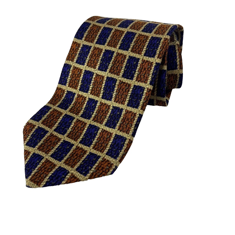 XMI Vintage 90s Power Tie Geometric Woven Silk USA 4" Wide‎ 56.5"